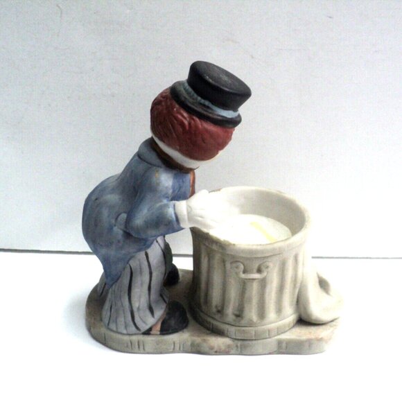 Hobo Clown, Trashcan Candle Holder Luvkins Figurine Jasco Porcelain Taiwan 1980s - Picture 3 of 5